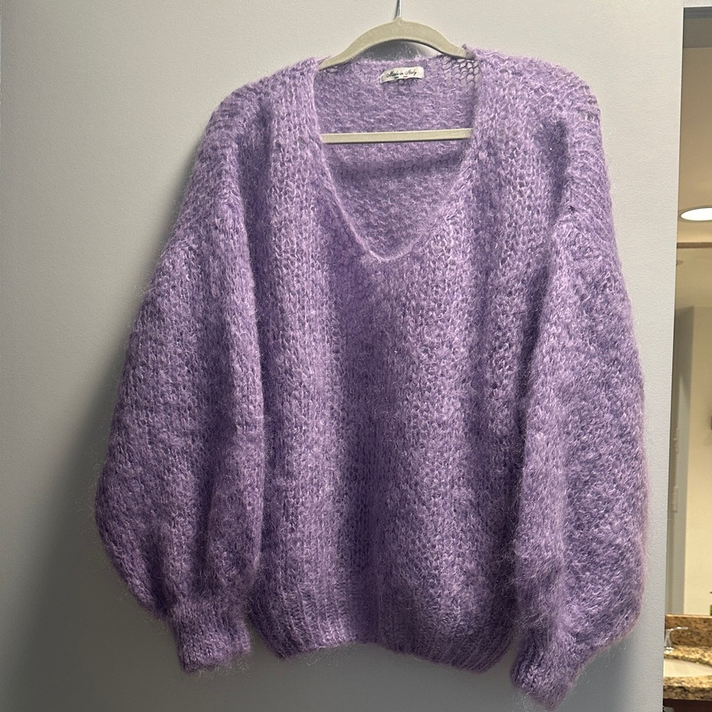 Purple mohair oversized V-Neck Women’s Sweater